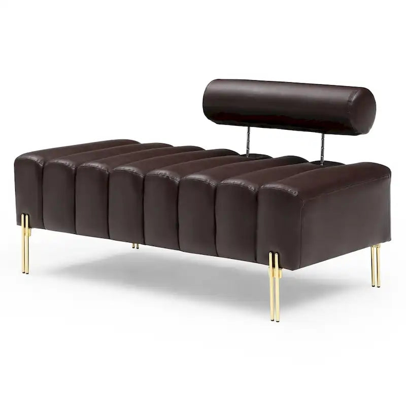 Upholstered Sherpa Sofa Bench with Adjustable Backrest and Gold Legs