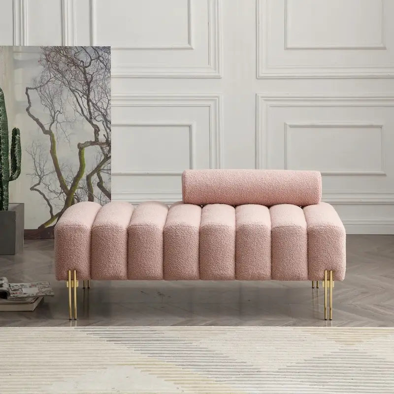 Upholstered Sherpa Sofa Bench with Adjustable Backrest and Gold Legs