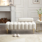 Upholstered Sherpa Sofa Bench with Adjustable Backrest and Gold Legs