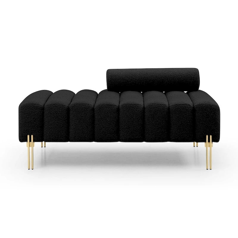 Upholstered Sherpa Sofa Bench with Adjustable Backrest and Gold Legs
