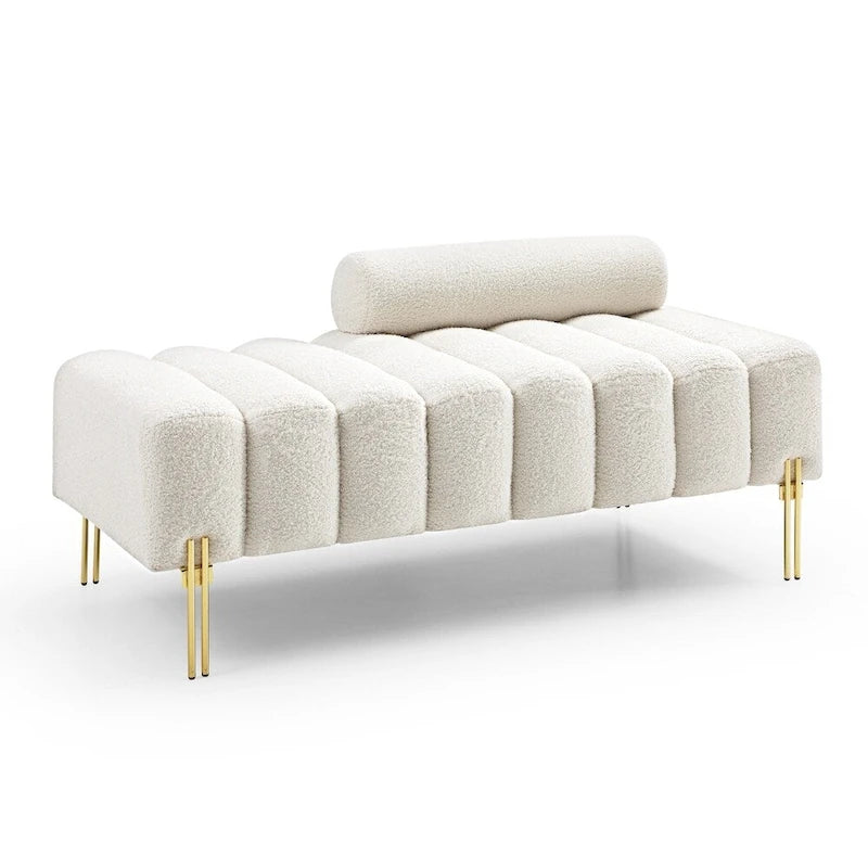 Upholstered Sherpa Sofa Bench with Adjustable Backrest and Gold Legs
