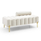 Upholstered Sherpa Sofa Bench with Adjustable Backrest and Gold Legs