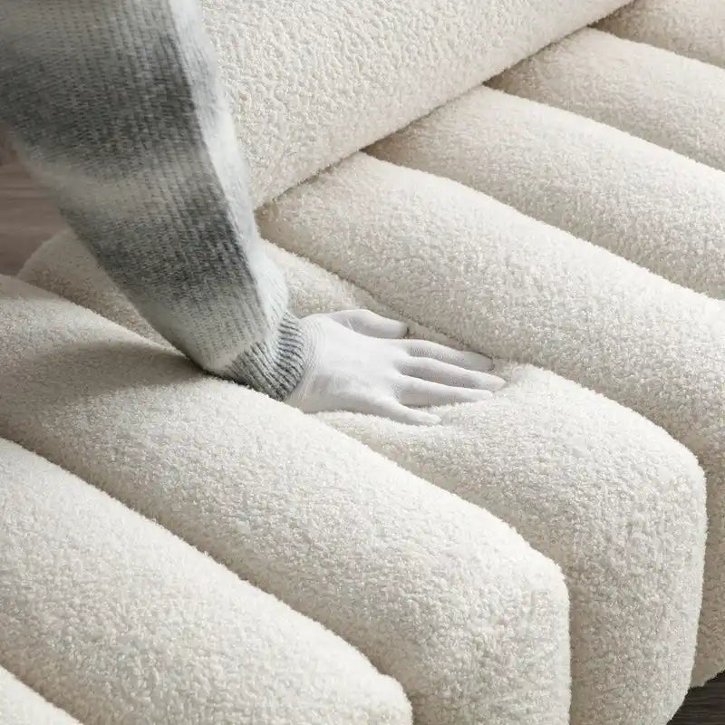 Upholstered Sherpa Sofa Bench with Adjustable Backrest and Gold Legs