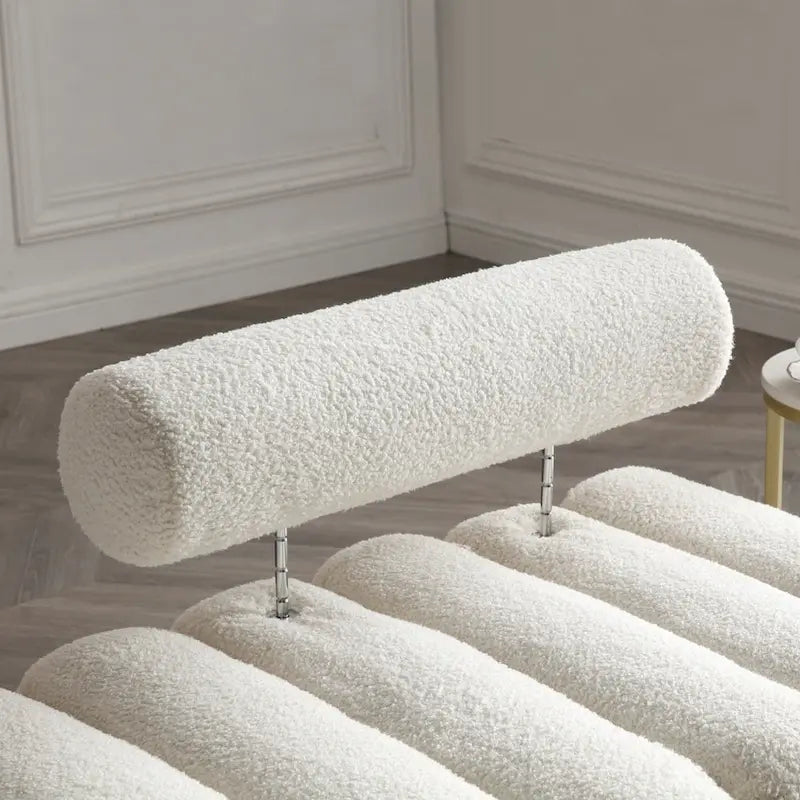 Upholstered Sherpa Sofa Bench with Adjustable Backrest and Gold Legs