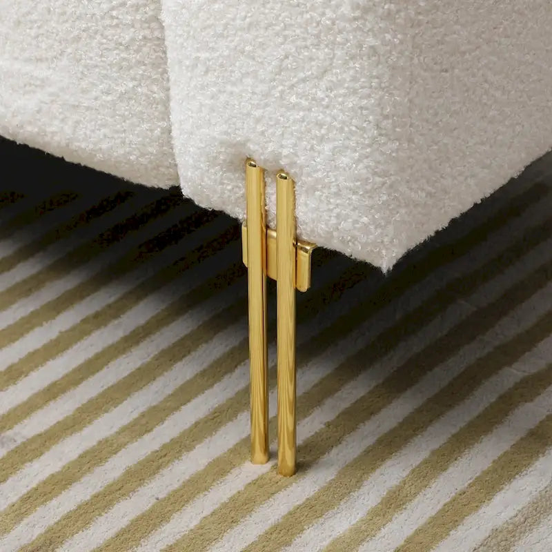 Upholstered Sherpa Sofa Bench with Adjustable Backrest and Gold Legs
