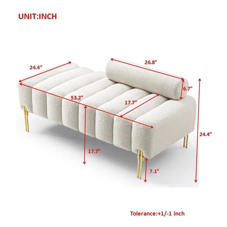 Upholstered Sherpa Sofa Bench with Adjustable Backrest and Gold Legs