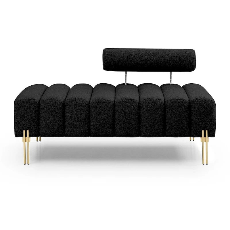Upholstered Sherpa Sofa Bench with Adjustable Backrest and Gold Legs