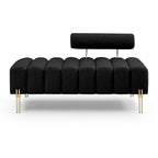 Upholstered Sherpa Sofa Bench with Adjustable Backrest and Gold Legs