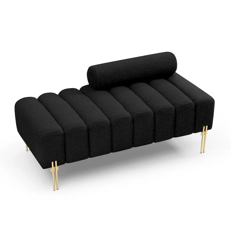 Upholstered Sherpa Sofa Bench with Adjustable Backrest and Gold Legs