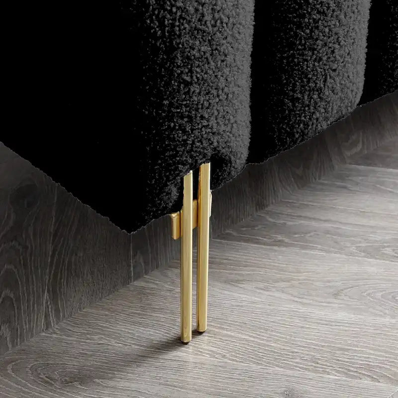 Upholstered Sherpa Sofa Bench with Adjustable Backrest and Gold Legs