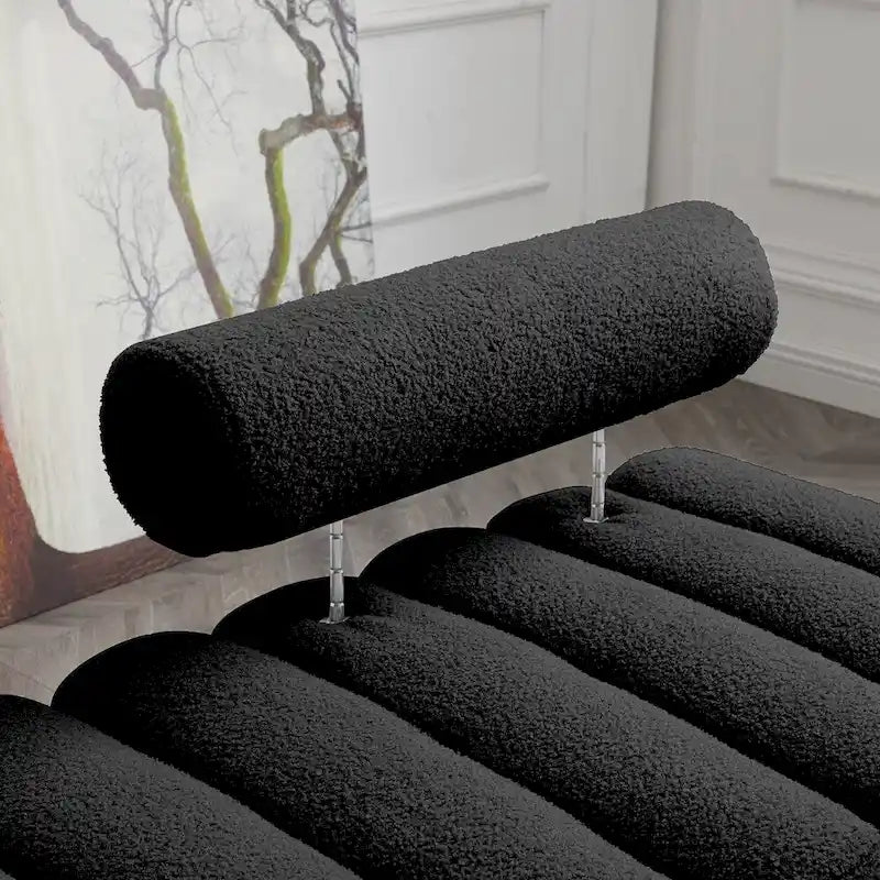 Upholstered Sherpa Sofa Bench with Adjustable Backrest and Gold Legs