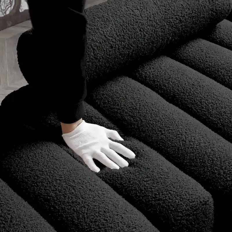 Upholstered Sherpa Sofa Bench with Adjustable Backrest and Gold Legs