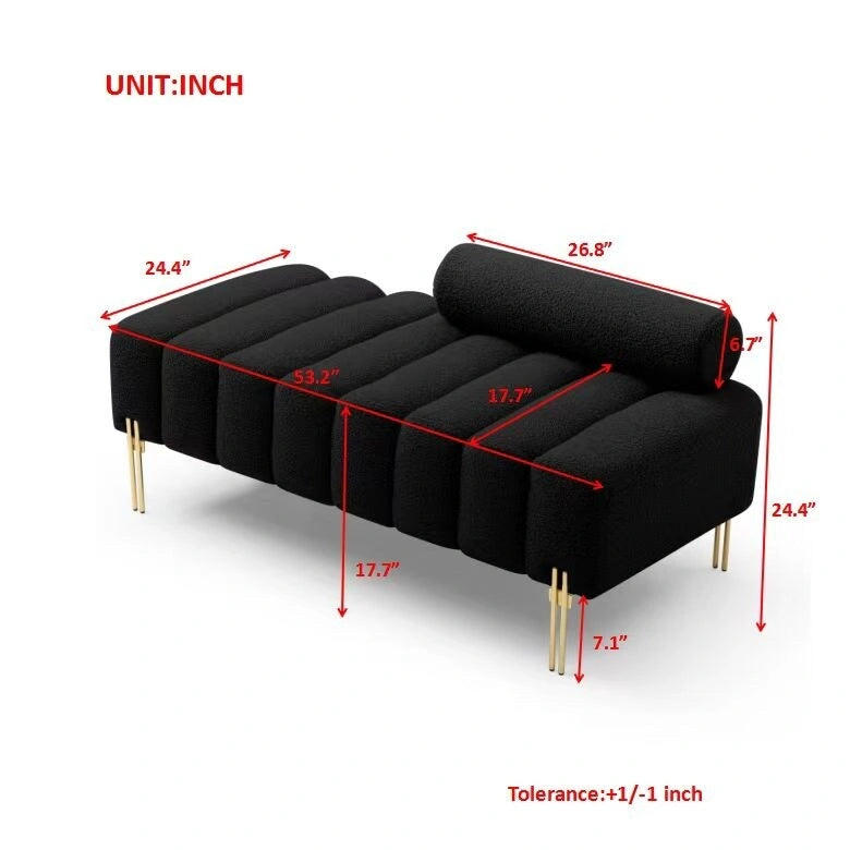 Upholstered Sherpa Sofa Bench with Adjustable Backrest and Gold Legs