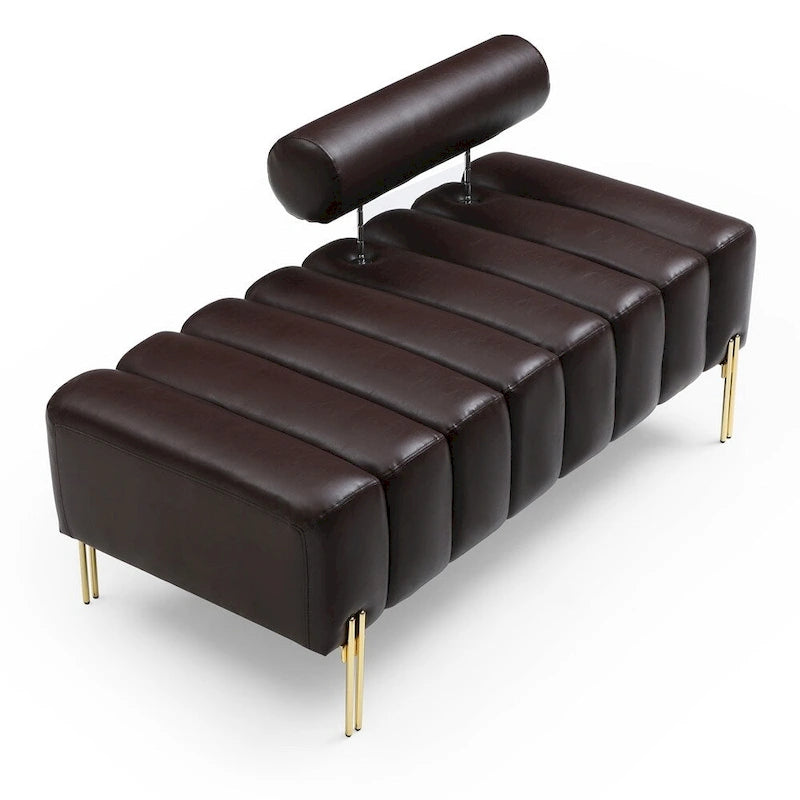 Upholstered Sherpa Sofa Bench with Adjustable Backrest and Gold Legs