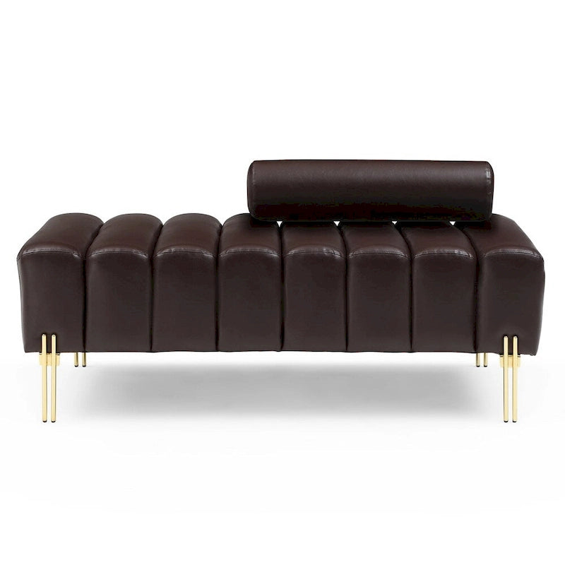 Upholstered Sherpa Sofa Bench with Adjustable Backrest and Gold Legs