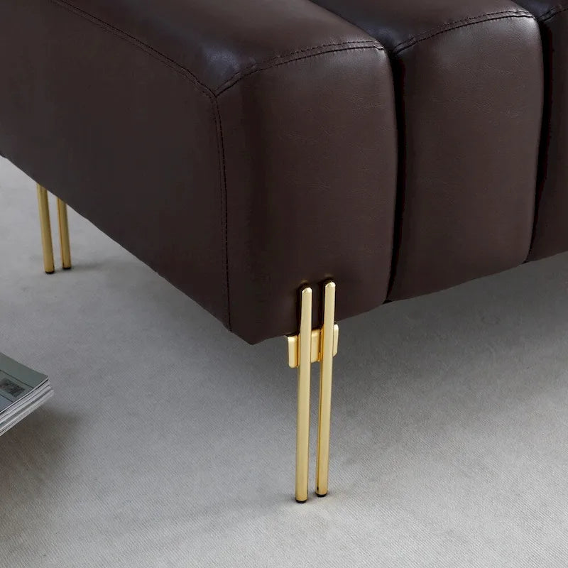 Upholstered Sherpa Sofa Bench with Adjustable Backrest and Gold Legs