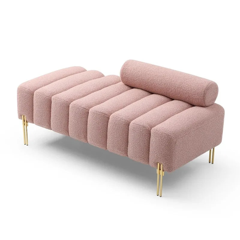 Upholstered Sherpa Sofa Bench with Adjustable Backrest and Gold Legs