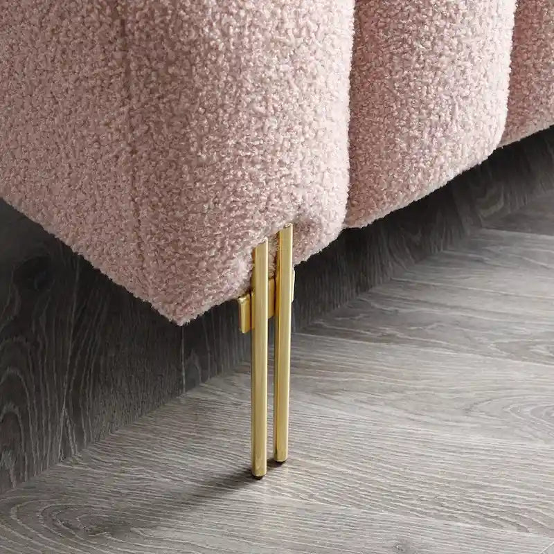 Upholstered Sherpa Sofa Bench with Adjustable Backrest and Gold Legs