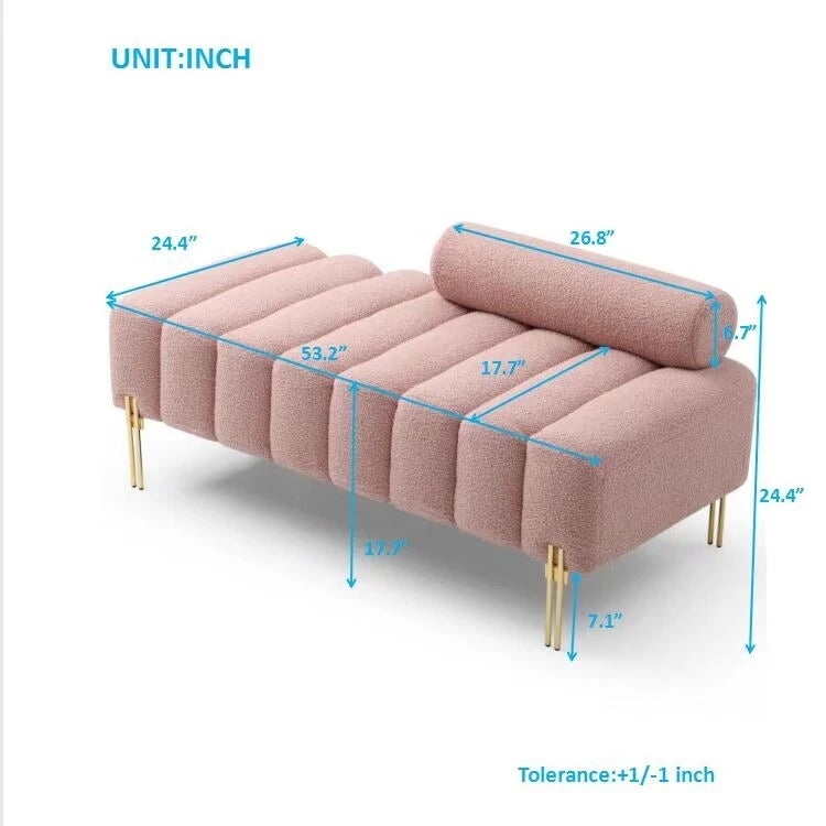 Upholstered Sherpa Sofa Bench with Adjustable Backrest and Gold Legs