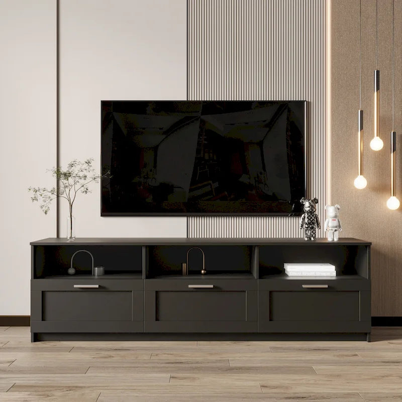 80-Inch Modern Minimalist TV Stand with Drawers and Open Shelves