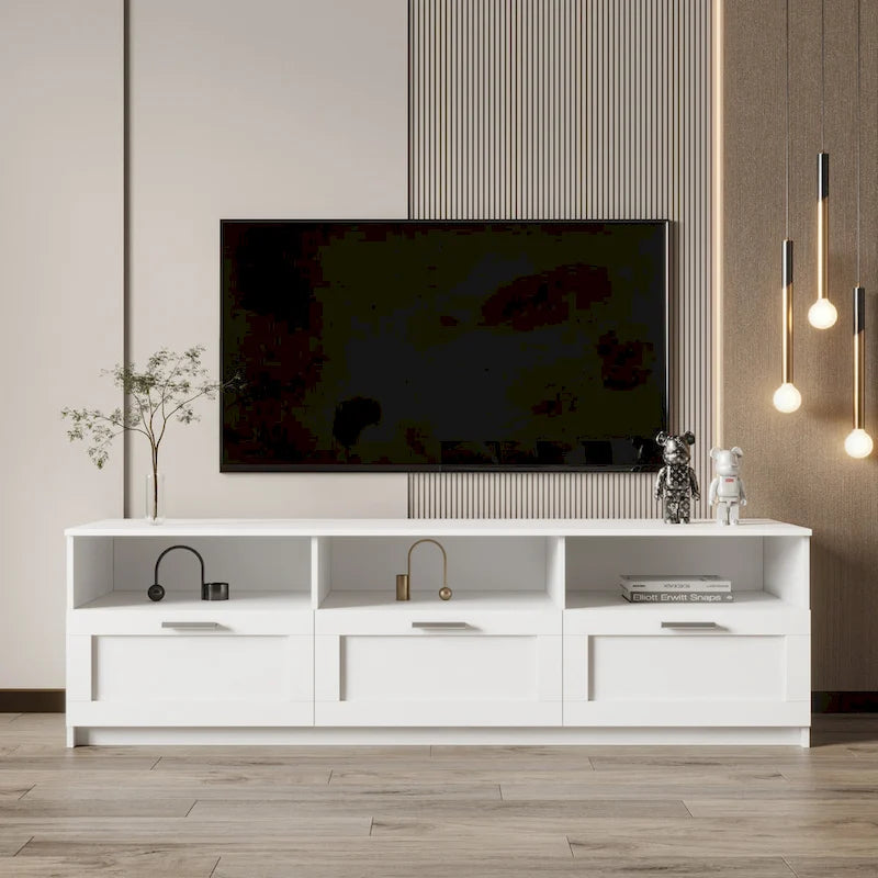 80-Inch Modern Minimalist TV Stand with Drawers and Open Shelves