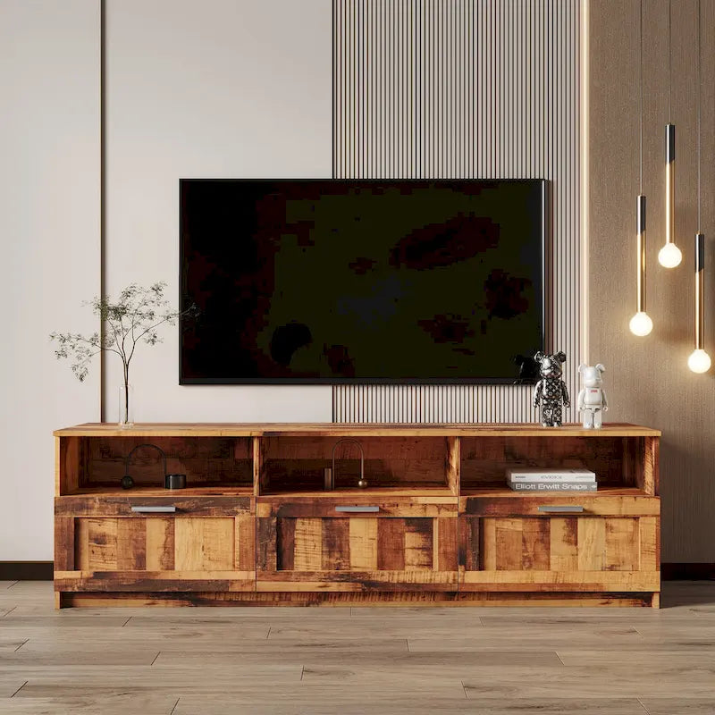 80-Inch Modern Minimalist TV Stand with Drawers and Open Shelves
