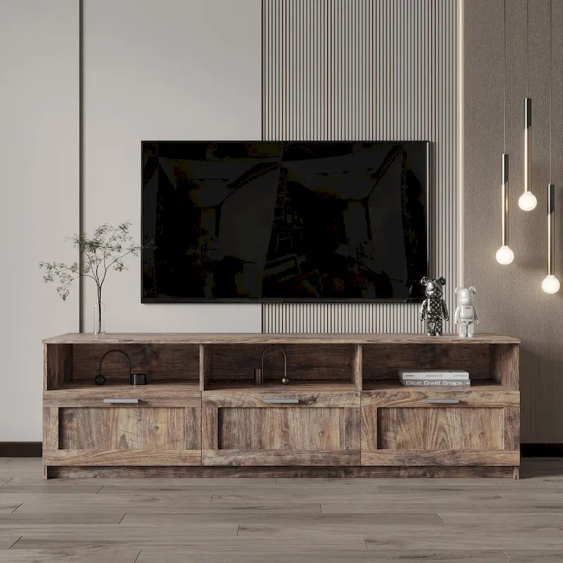 80-Inch Modern Minimalist TV Stand with Drawers and Open Shelves