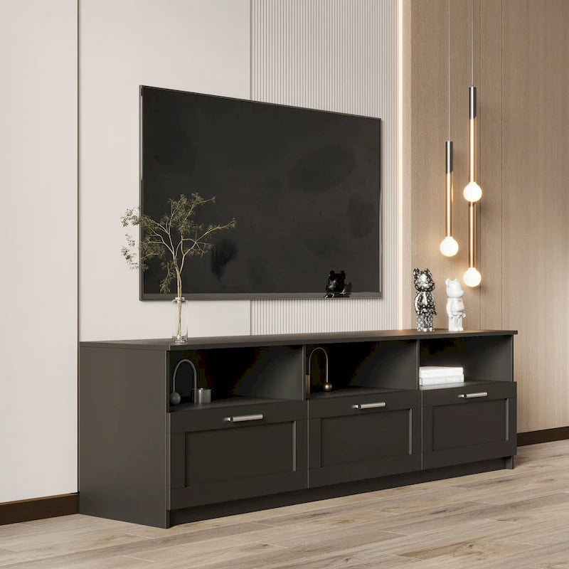 80-Inch Modern Minimalist TV Stand with Drawers and Open Shelves