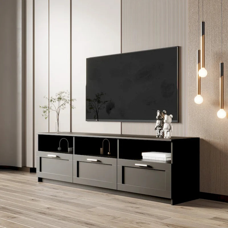 80-Inch Modern Minimalist TV Stand with Drawers and Open Shelves