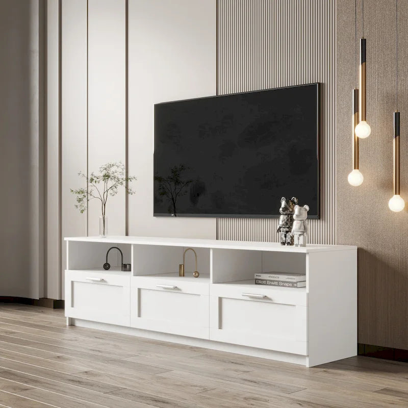 80-Inch Modern Minimalist TV Stand with Drawers and Open Shelves