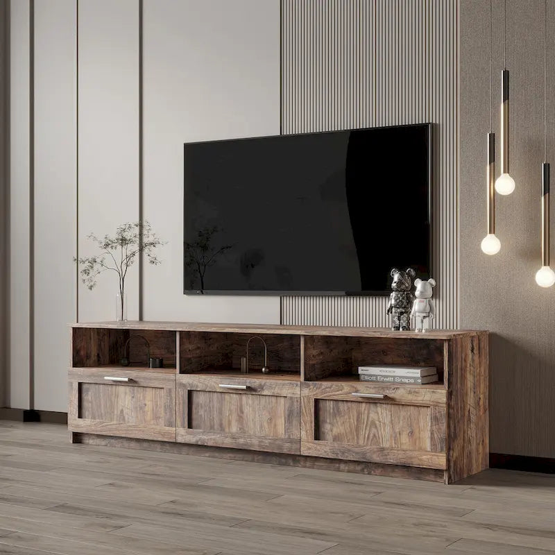 80-Inch Modern Minimalist TV Stand with Drawers and Open Shelves