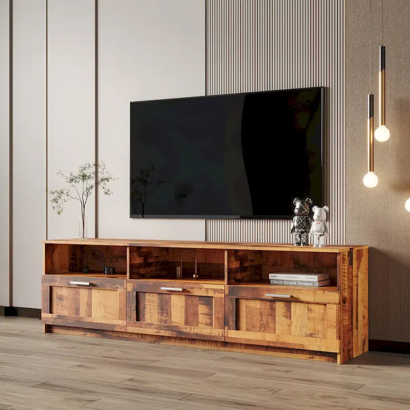 80-Inch Modern Minimalist TV Stand with Drawers and Open Shelves