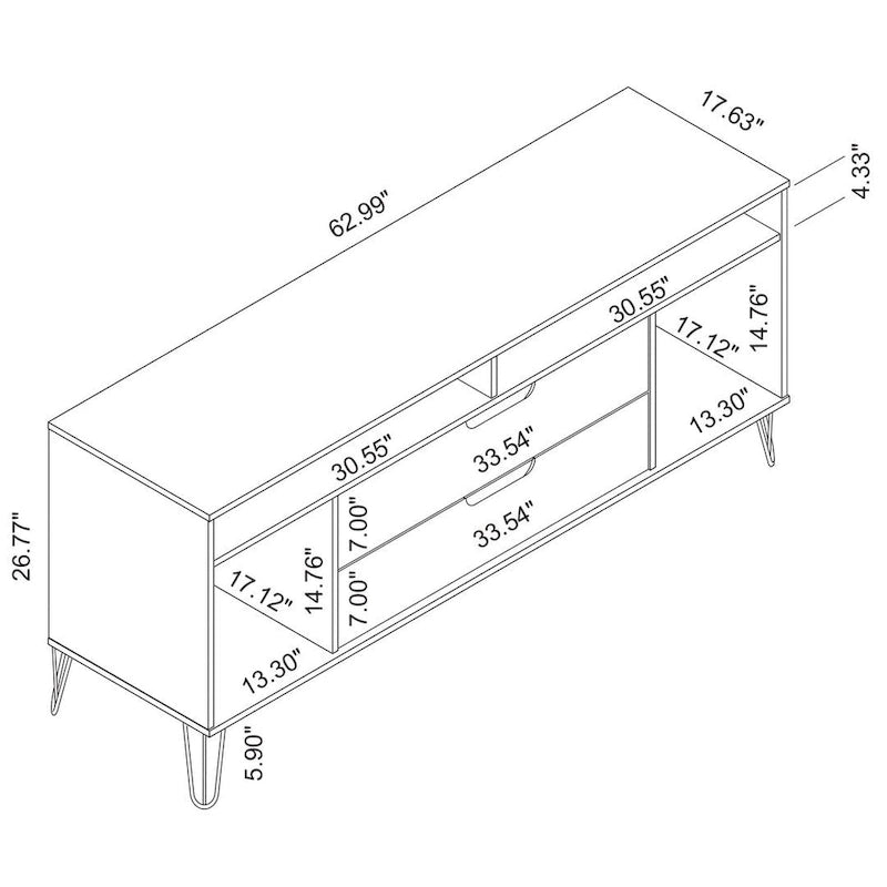 63 Inch Mid-Century Metal Leg Media Cabinet Console TV Stand