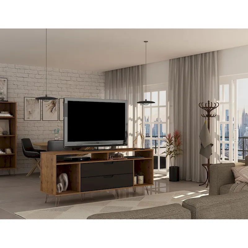 63 Inch Mid-Century Metal Leg Media Cabinet Console TV Stand