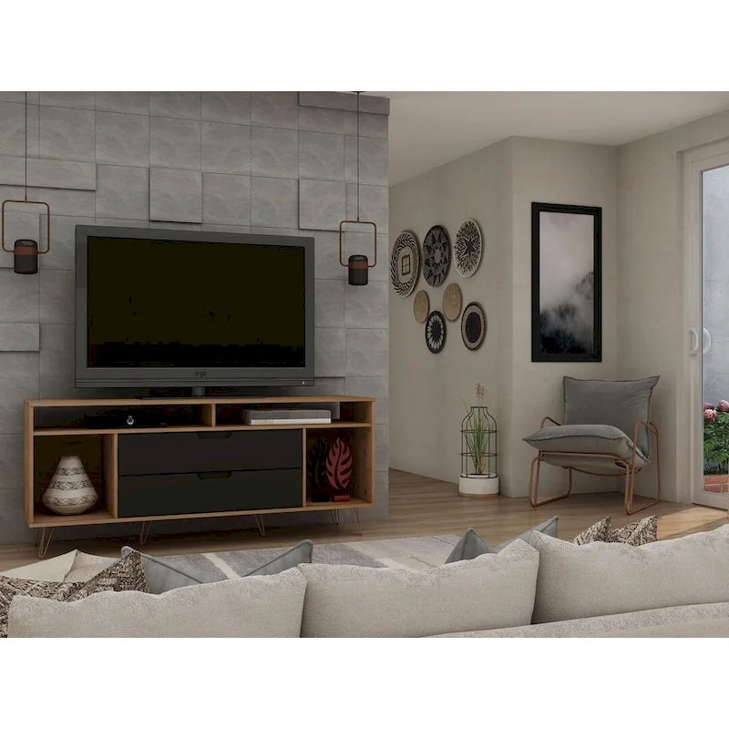 63 Inch Mid-Century Metal Leg Media Cabinet Console TV Stand