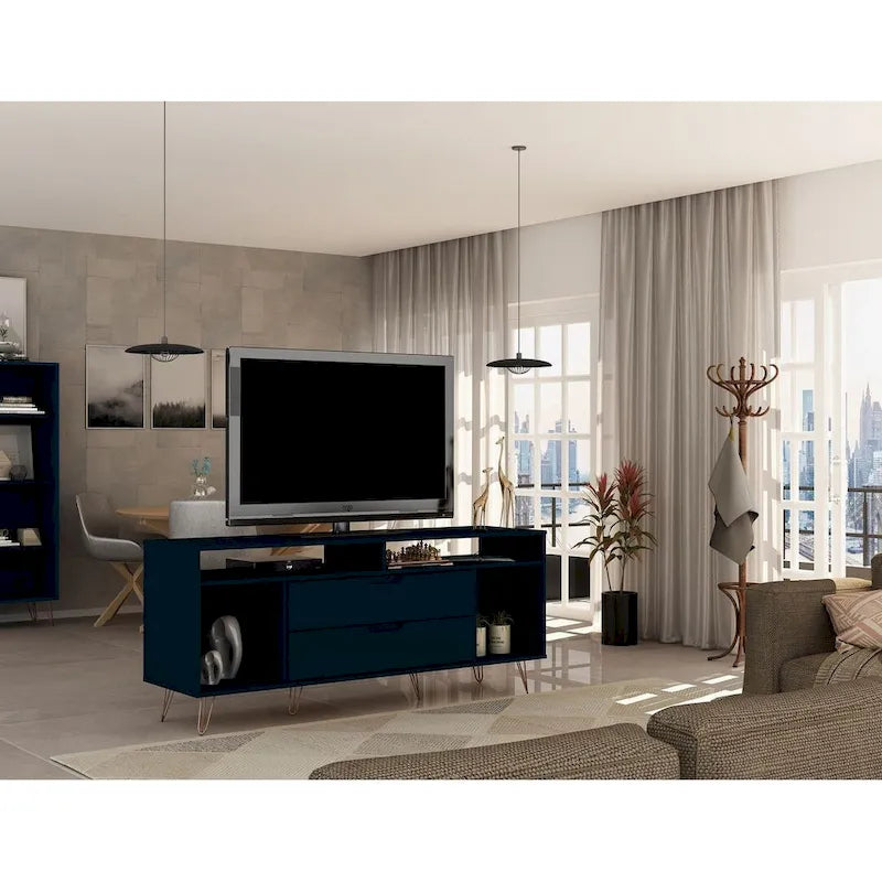 63 Inch Mid-Century Metal Leg Media Cabinet Console TV Stand