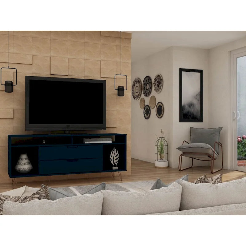 63 Inch Mid-Century Metal Leg Media Cabinet Console TV Stand