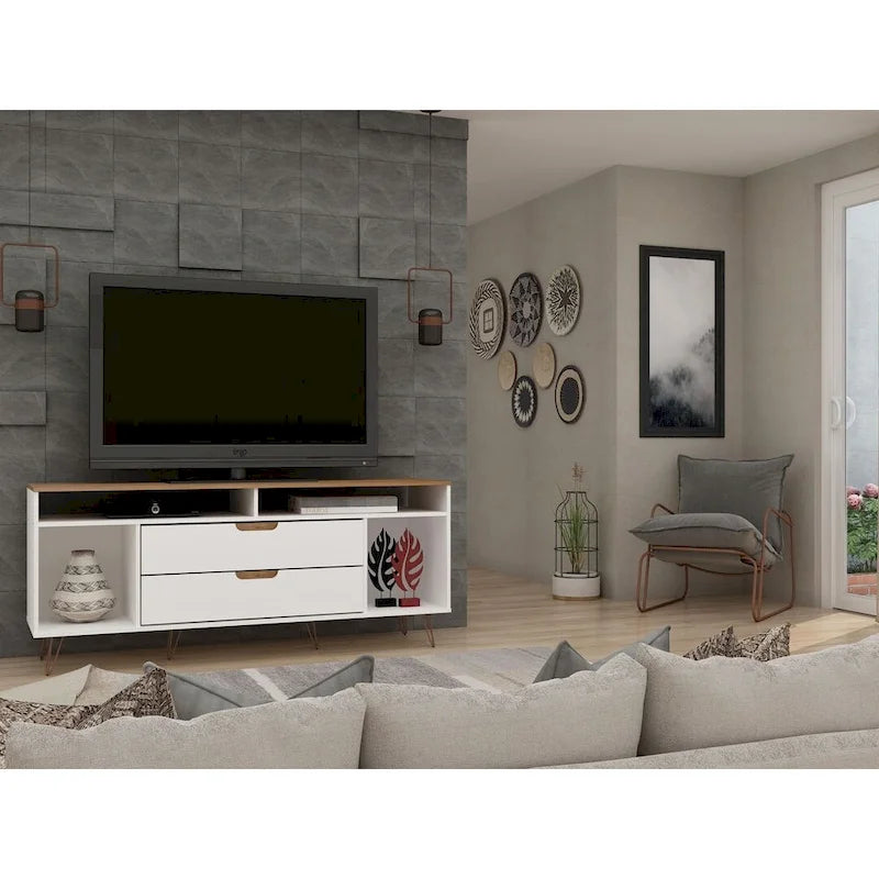 63 Inch Mid-Century Metal Leg Media Cabinet Console TV Stand