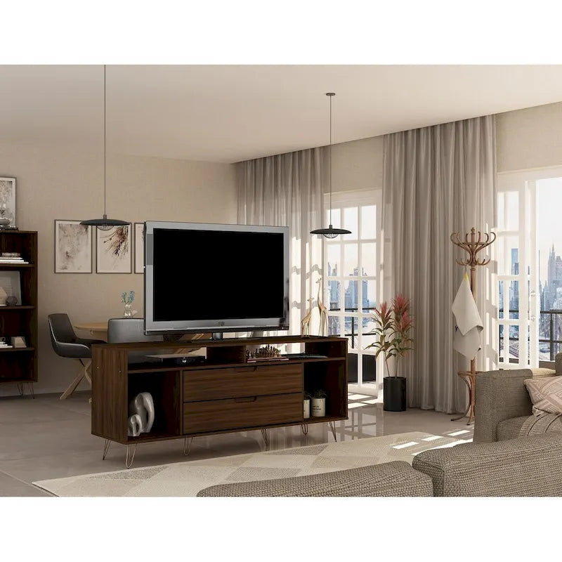 63 Inch Mid-Century Metal Leg Media Cabinet Console TV Stand