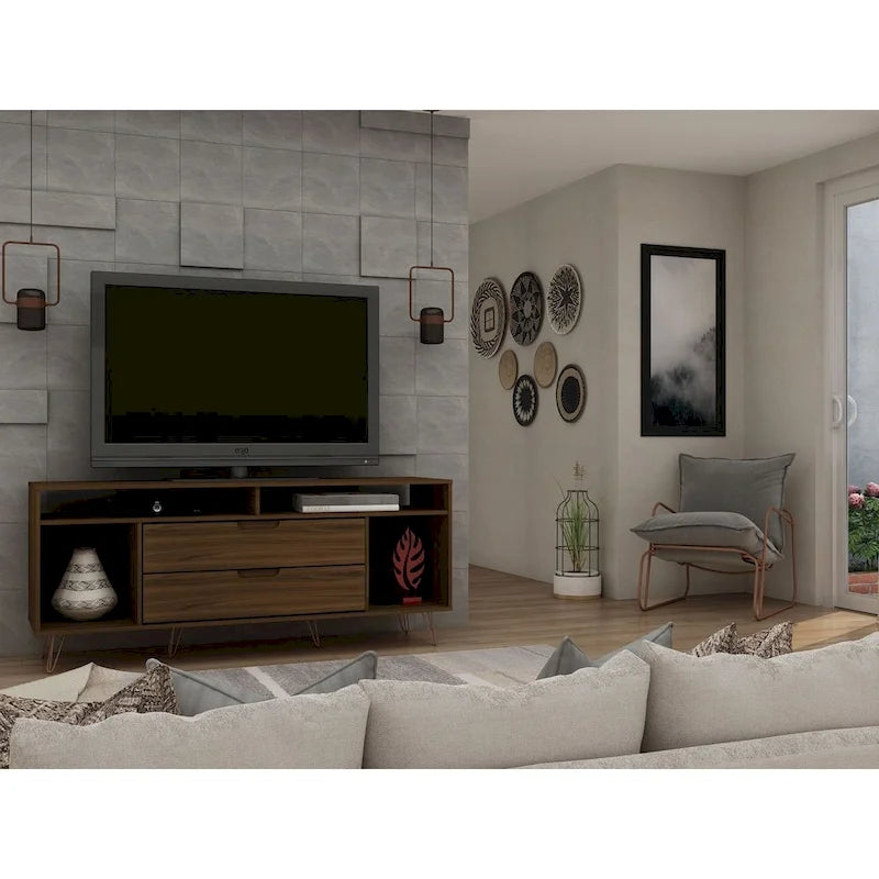 63 Inch Mid-Century Metal Leg Media Cabinet Console TV Stand
