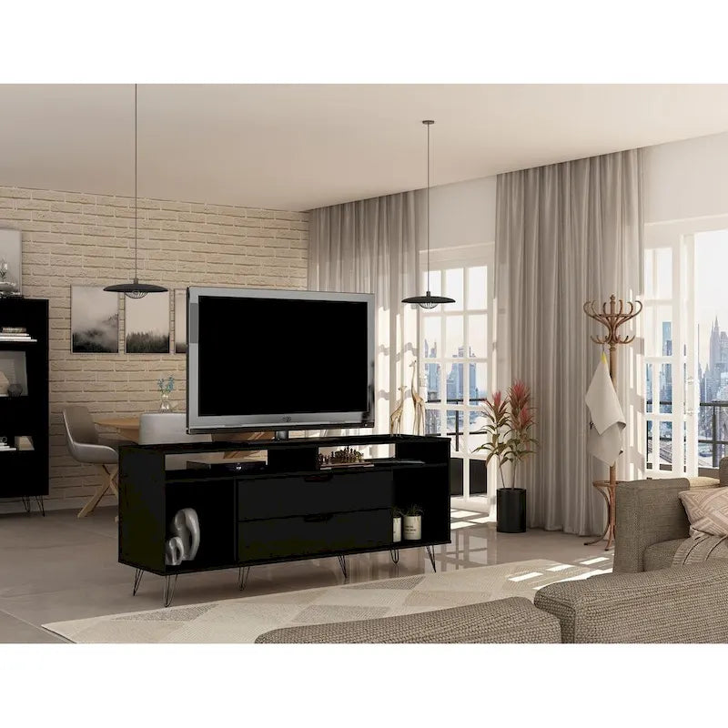 63 Inch Mid-Century Metal Leg Media Cabinet Console TV Stand