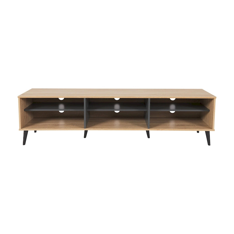 71 Inch Modern TV Bench with Six Open Adjustable Shelf Compartments