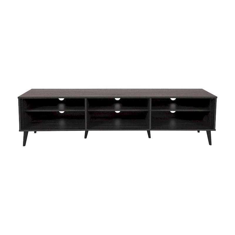 71 Inch Modern TV Bench with Six Open Adjustable Shelf Compartments