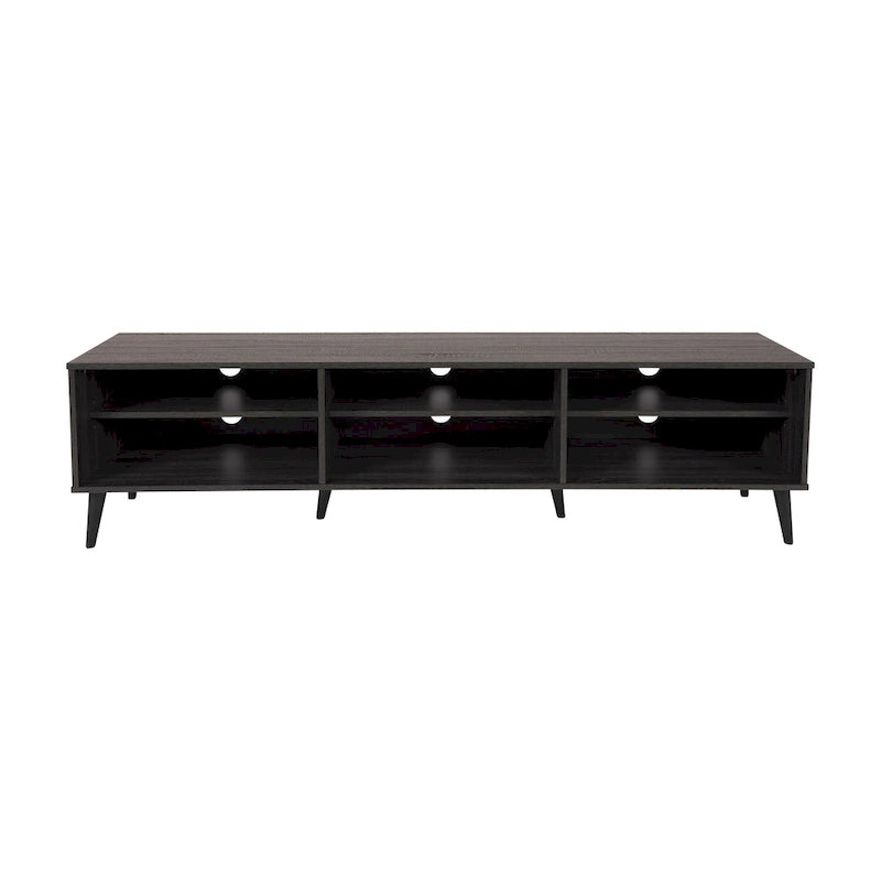 71 Inch Modern TV Bench with Six Open Adjustable Shelf Compartments