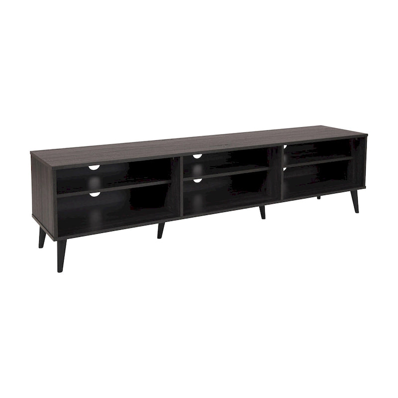 71 Inch Modern TV Bench with Six Open Adjustable Shelf Compartments