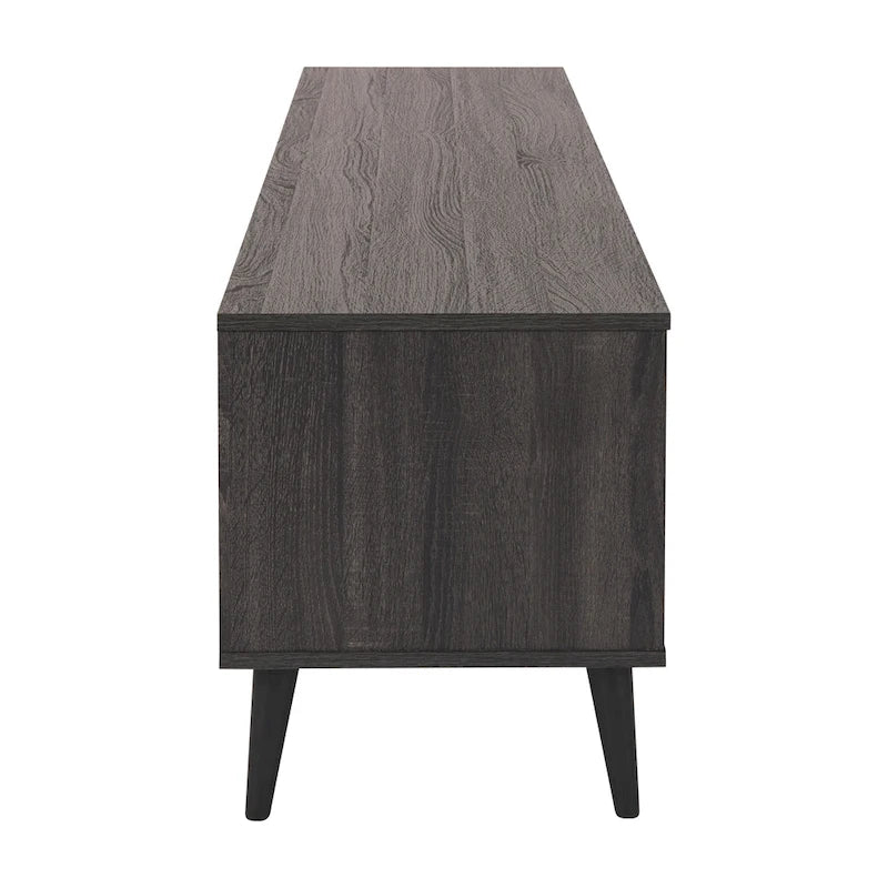 71 Inch Modern TV Bench with Six Open Adjustable Shelf Compartments