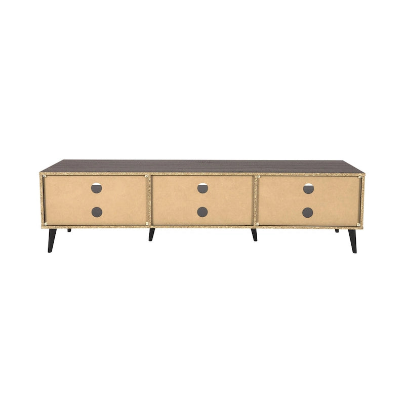 71 Inch Modern TV Bench with Six Open Adjustable Shelf Compartments