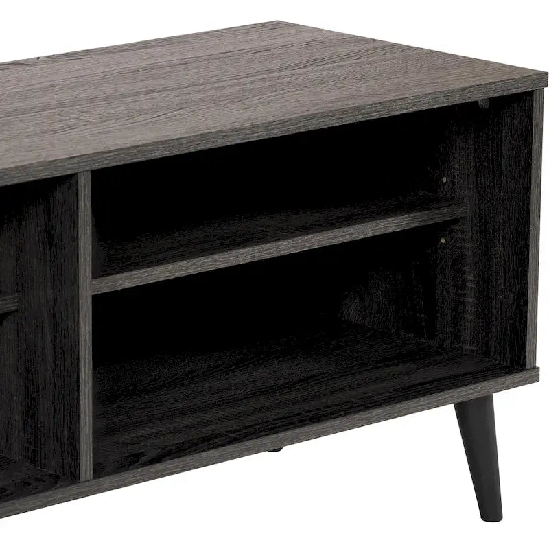 71 Inch Modern TV Bench with Six Open Adjustable Shelf Compartments