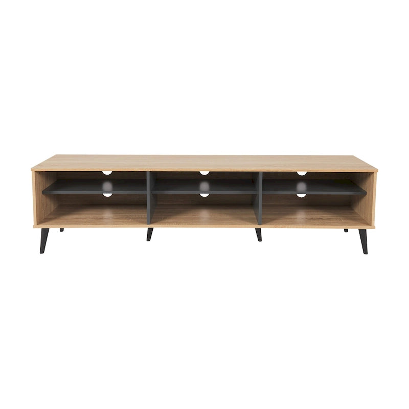 71 Inch Modern TV Bench with Six Open Adjustable Shelf Compartments