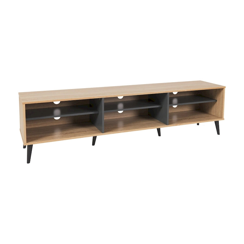 71 Inch Modern TV Bench with Six Open Adjustable Shelf Compartments
